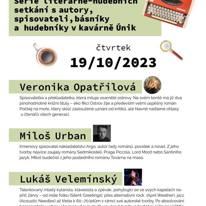 Obrázek epizody Literárně-hudební ÚNIK #1, kavárna Únik, KC Kaštan, Praha, 19. 10. 2023