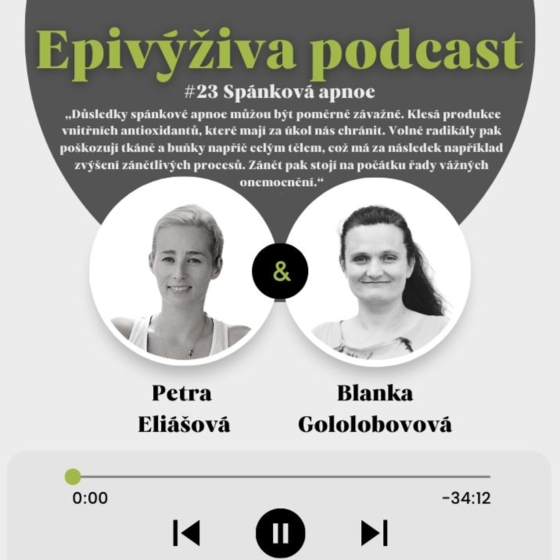 Obrázek epizody #23 Spánková apnoe „Důsledky spánkové apnoe můžou být poměrně závažné. Klesá produkce vnitřních antioxidantů, které mají za úkol nás chránit. Volné radikály pak poškozují tkáně a buňky napříč celým..“