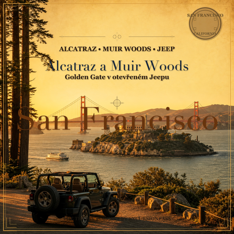 Obrázek epizody Alcatraz trajektem a Cellhouse + soukromé Muir Woods a Golden Gate v otevřeném Jeepu