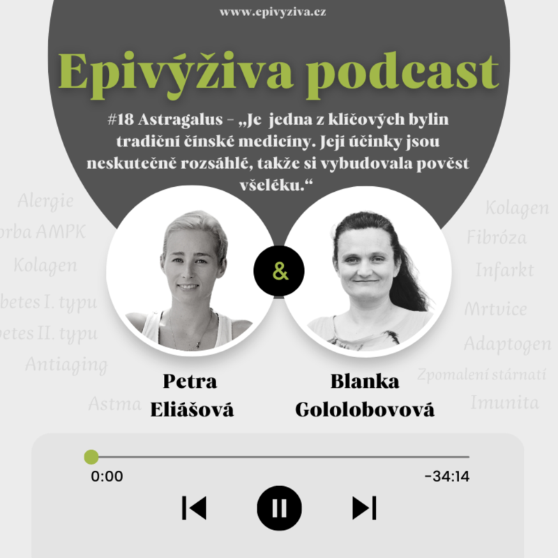 Obrázek epizody #18 „Všelék“ Astragalus Kozinec blanitý / kolagen, adaptogen, zpomalení stárnutí, antiaging, imunita, alergie, protizánětlivé účinky, astma, infarkt, mrtvice, diabetes I. i II. typu, AMPK, fibróza