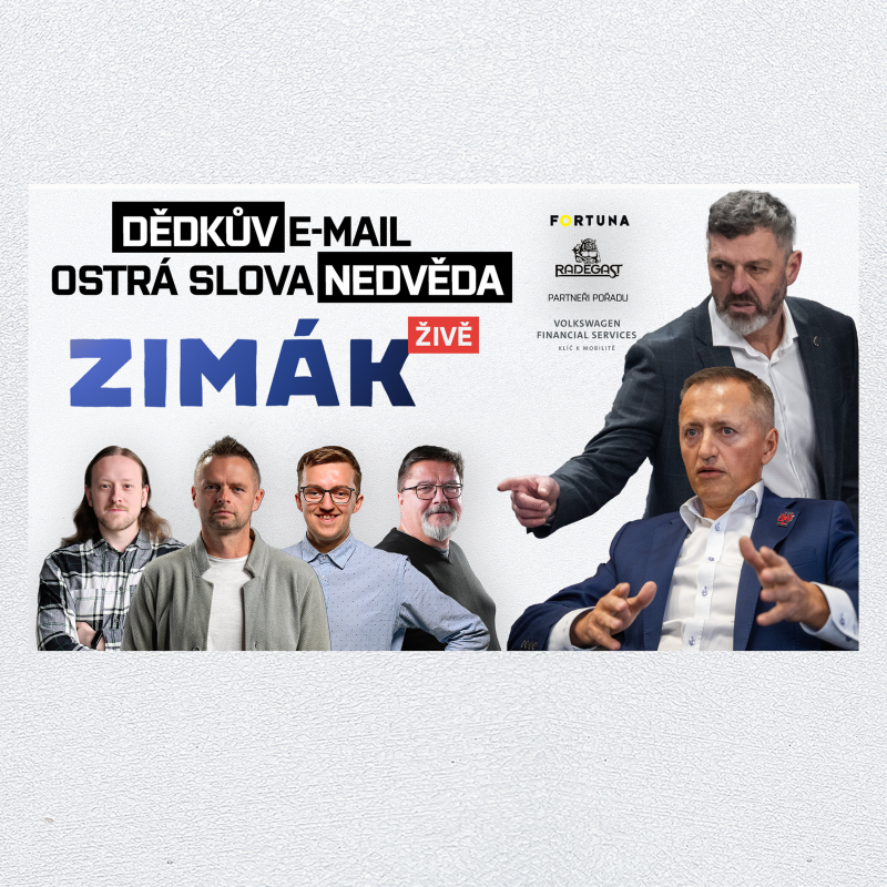 Obrázek epizody Zimák ŽIVĚ | Dědkův mail, Nedvěd soptil. Sudí pod tlakem? Třinec má finále