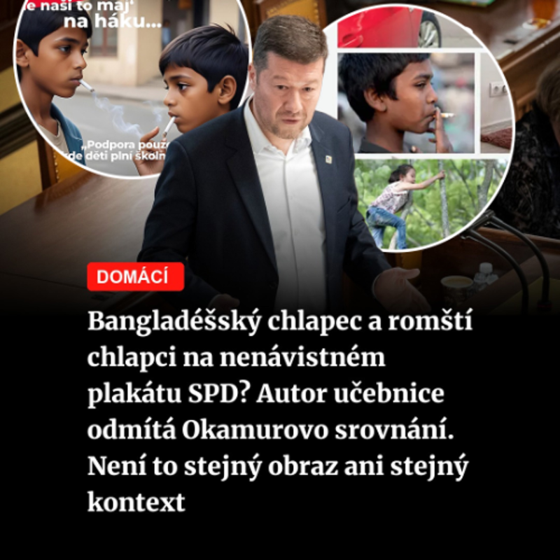 Obrázek epizody Čteme Romea.cz: Bangladéšský chlapec a romští chlapci na nenávistném plakátu SPD? Autor učebnice odmítá Okamurovo srovnání. Není to stejný obraz ani stejný kontext