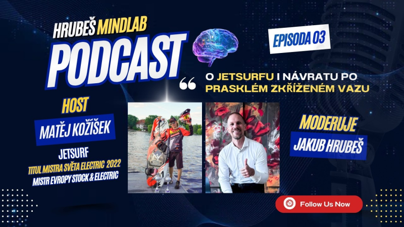 Obrázek epizody Matěj Kožíšek - Jetsurf - SVĚTOVÝ POHÁR A RUPTURA ACL. - HLAVA ROZHODNE! 🧠 | HRUBEŠ MINDLAB #04
