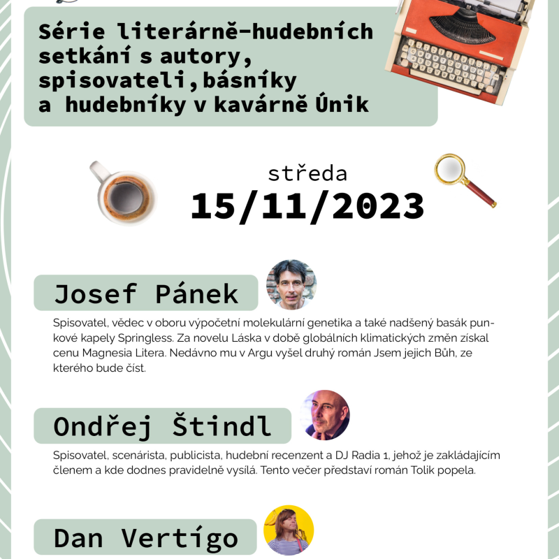 Obrázek epizody Literárně-hudební ÚNIK #2, kavárna Únik, KC Kaštan, Praha, 15. 11. 2023