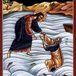 Obrázek epizody Ježíš kráčí po vodách Genezaretského jezera a vyděšeným apoštolům se zjevuje jako Pán nad přírodou a jejími živly. Ježíš má však moc i nad bouřkami, které se objevují v našem životě.