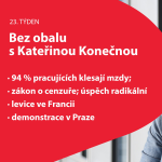 Obrázek epizody 23. týden 2022 Bez obalu s K. Konečnou: 94 % pracujících klesají mzdy; zákon o cenzuře;  úspěch radikální levice ve Francii