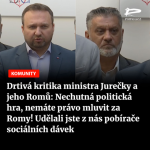 Obrázek epizody Čteme Romea.cz - Drtivá kritika ministra Jurečky a jeho Romů: Nechutná politická hra, nemáte právo mluvit za Romy! Udělali jste z nás pobírače sociálních dávek